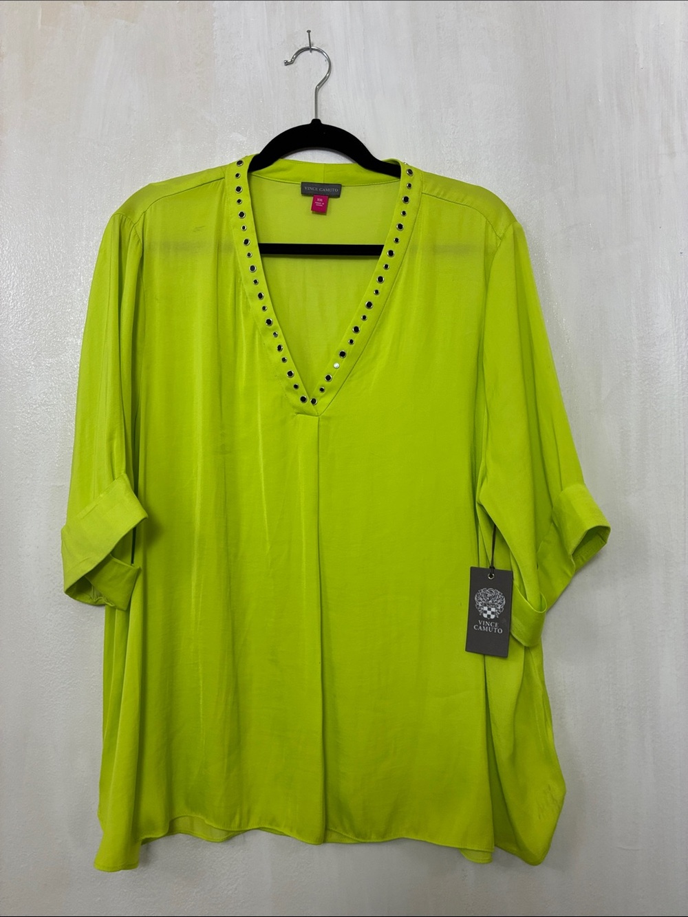 Vince Camuto Modernimprint Tunic Top Blouse Lime Chrome XXL